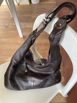 Bolso piel cuero marrón chocolate
