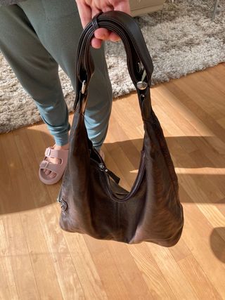Bolso piel cuero marrón chocolate