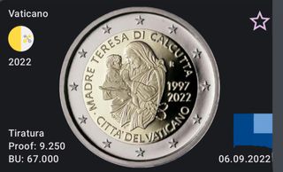 2 Euro Vaticano 2022 Madre Teresa
