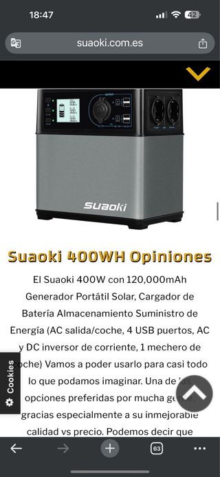 Batería Suaoki 400wh NO CARGA PARA REPARAR