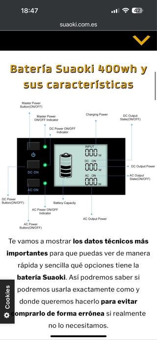 Batería Suaoki 400wh NO CARGA PARA REPARAR