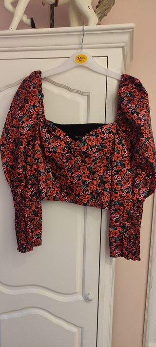 Top Crop manga larga abullonada Zara 