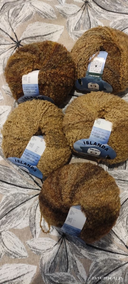 Lotto5 PZ. lana gatto bouclé marrone sfumato