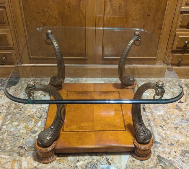 Mesa auxiliar madera y cristal