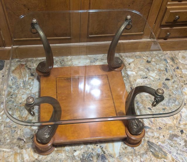 Mesa auxiliar madera y cristal