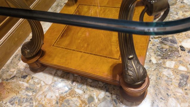 Mesa auxiliar madera y cristal