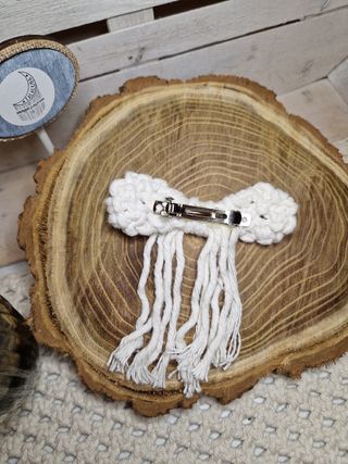 Clip capelli fiocco bianco macramé 