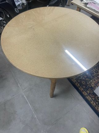Mesa camilla 110cm con cristal y enagua blanca.