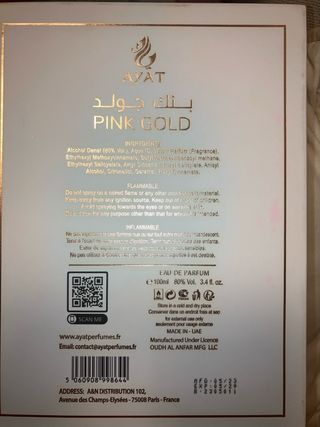 Perfume femenino PINK GOLD, marca AYAT