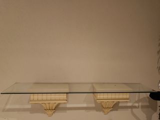 2 Ménsulas de madera maciza y balda de cristal