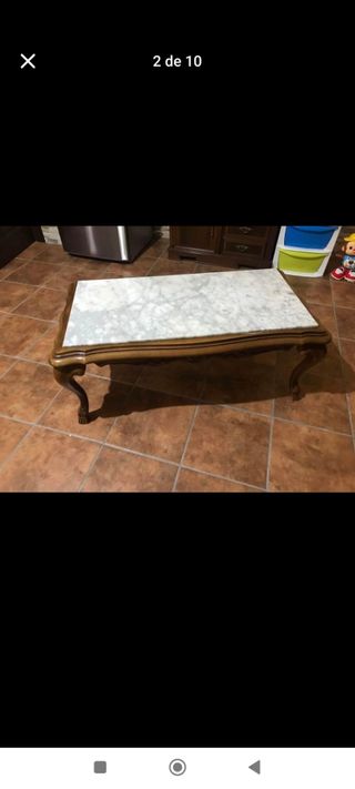 Mesa madera maciza mármol con mantel 