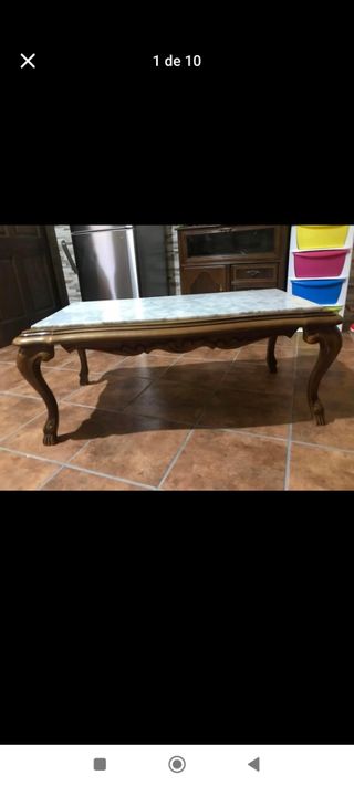 Mesa madera maciza mármol con mantel 