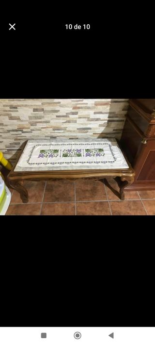 Mesa madera maciza mármol con mantel 