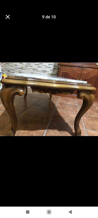 Mesa madera maciza mármol con mantel 