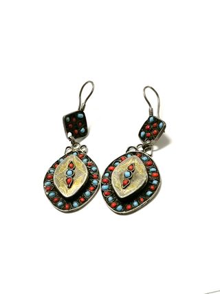 Pendientes plata con corales y turquesas 6.0 cm