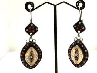 Pendientes plata con corales y turquesas 6.0 cm