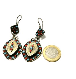 Pendientes plata con corales y turquesas 6.0 cm