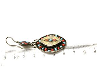 Pendientes plata con corales y turquesas 6.0 cm