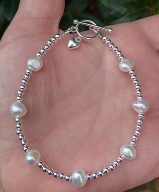 Pulsera, plata ley y perlas 