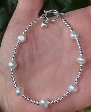 Pulsera, plata ley y perlas 