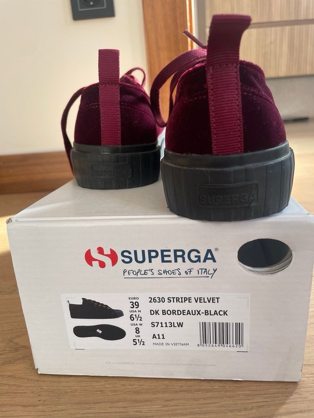 Zapatillas Superga, terciopelo granate talla 39