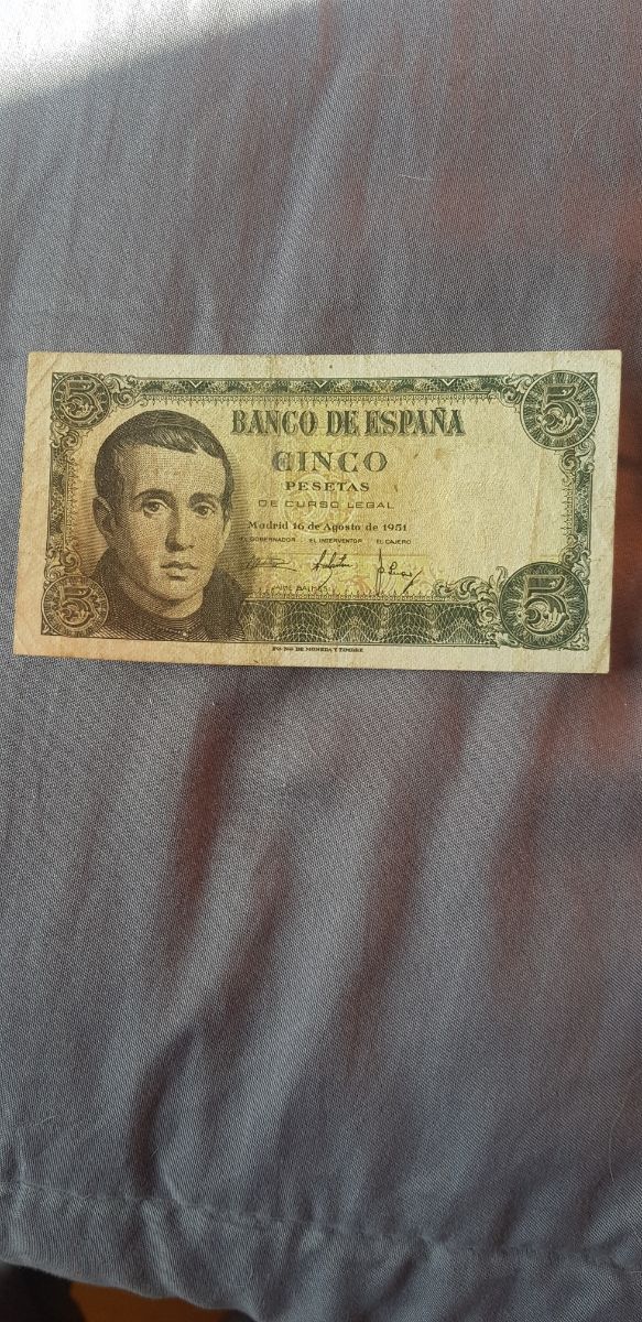Billetes 1 pesetas y cinco pesetas