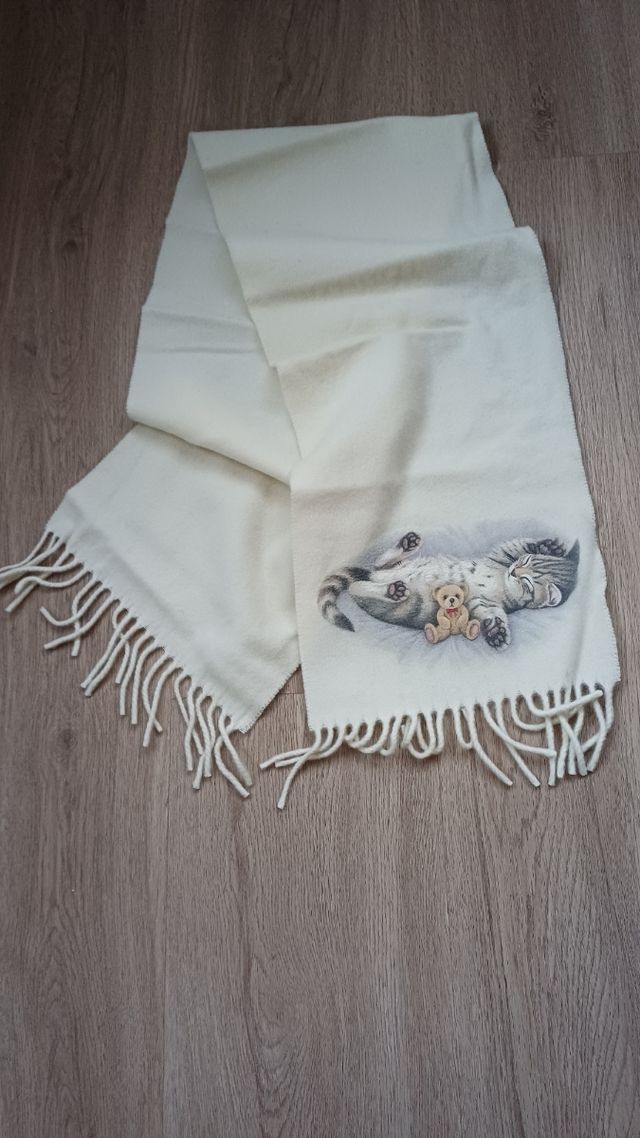 Sciarpa in lana con stampa gattino
