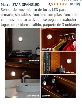 Luces led pack de 8 para armario sensor movimiento