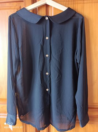 Camisa blusa negra transparente tachuelas