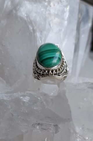 Anillo de Malaquita en Plata de Ley