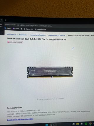 Memoria ram 8gb ballistix DDR4
