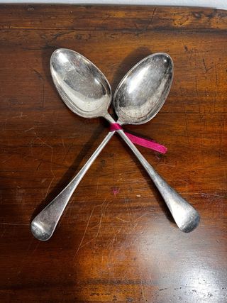 Coppia di cucchiai per servire silverplated