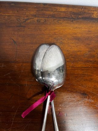 Coppia di cucchiai per servire silverplated