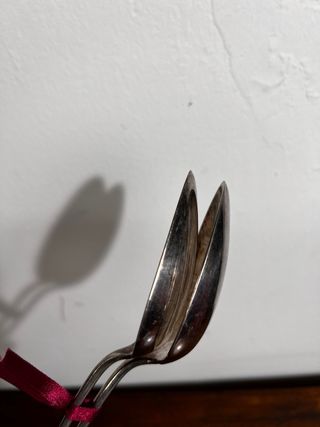 Coppia di cucchiai per servire silverplated