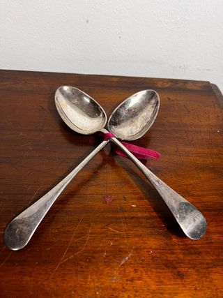 Coppia di cucchiai per servire silverplated