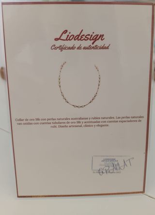 Collar de oro 18k con perlas y rubies