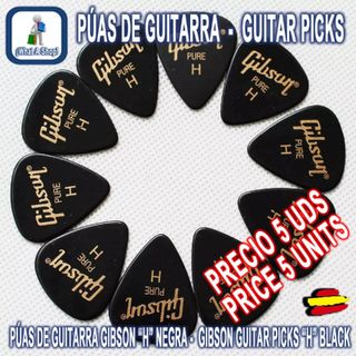 5 PÚAS PLUMILLA PARA GUITARRA MARCA GIBSON H NEGRA