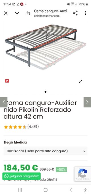 Cama Canguro-Auxiliar nido PIKOLIN. 2 somiers 90cm