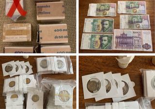 Lote cartuchos,billetes y monedas