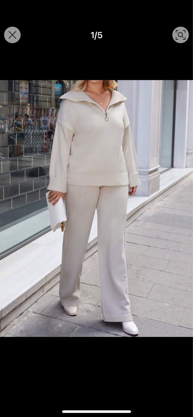 Conjunto jersey y pantalon de punto beige