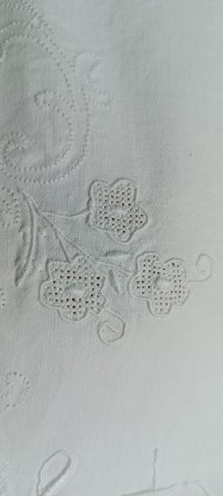 LENZUOLO ANTICO LINO RICAMO L R A MANO