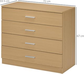 Cassettiera Salvaspazio in Legno, Comò con 4 Casse