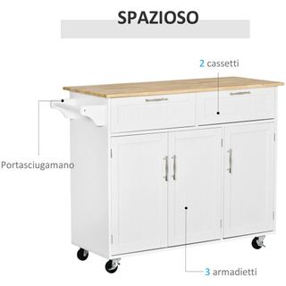 Carrello da Cucina Multiuso in Legno con 2 Cassett