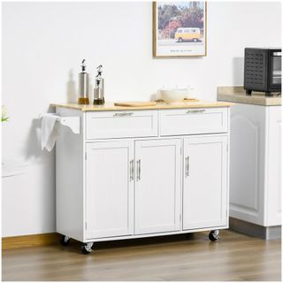 Carrello da Cucina Multiuso in Legno con 2 Cassett