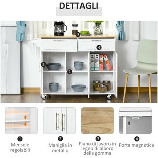 Carrello da Cucina Multiuso in Legno con 2 Cassett