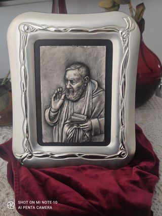Quadro sacro di Padre Pio in metallo