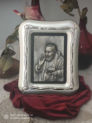 Quadro sacro di Padre Pio in metallo
