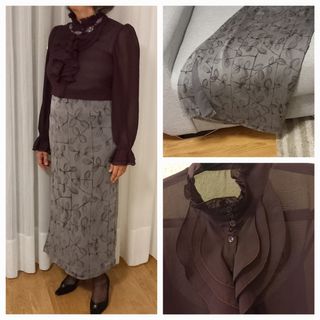 Falda de gasa de seda gris estampada