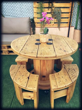 ♻️MESAS BOBINAS CARRETE MADERA CABLE CHILLPALET 🧵‼️