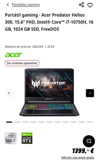 Portatil Gaming Acer Predator Helios 300 RTX2070